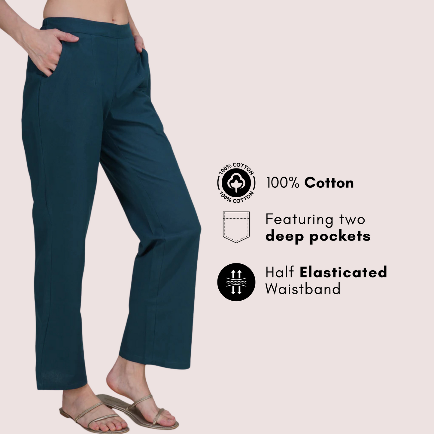 Peacock Blue Wide Leg Cotton Pant