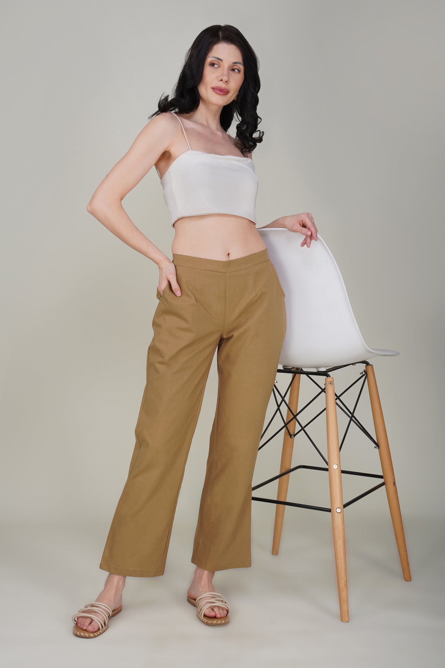 Camel Brown Wide Leg Cotton Pant