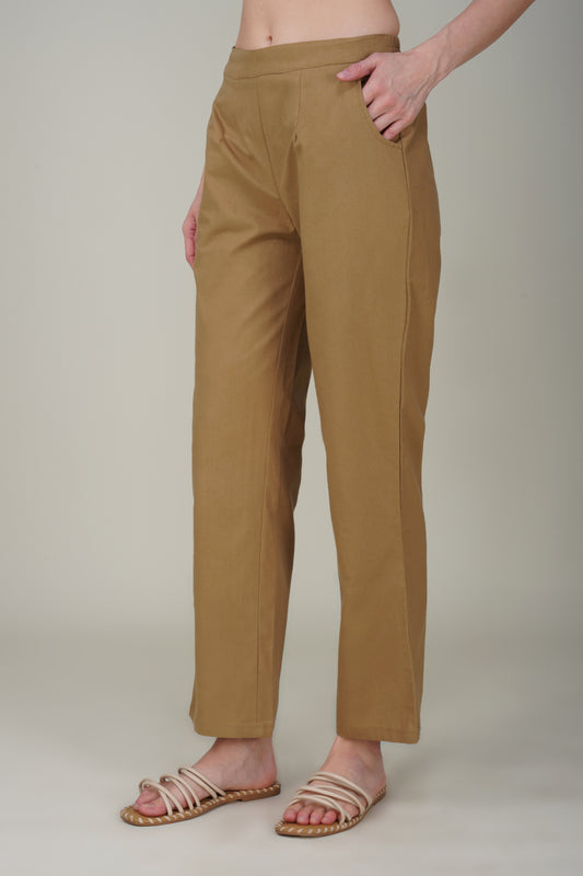 Camel Brown Wide Leg Cotton Pant