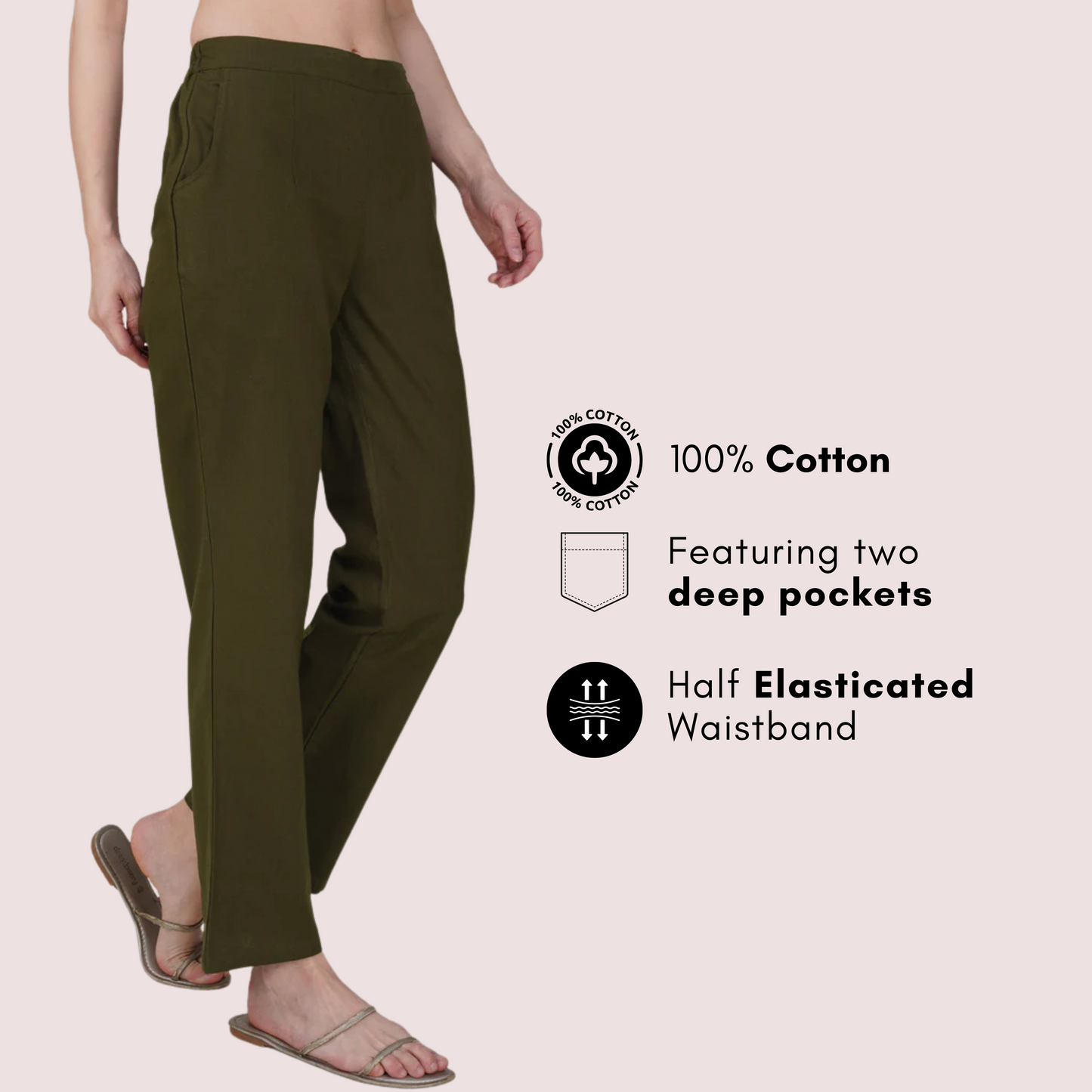 Olive Green Wide Leg Cotton Pant