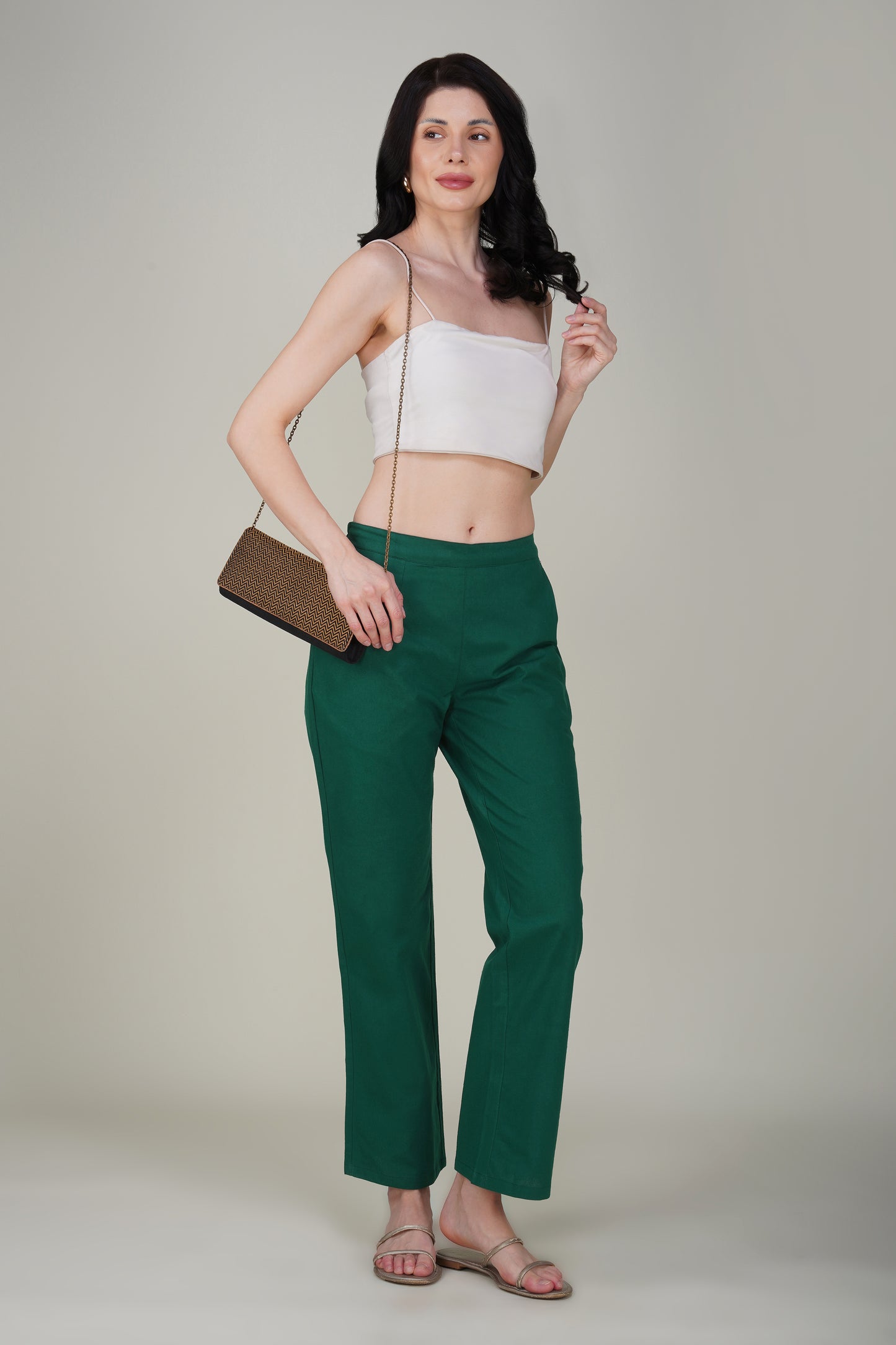 Bottle Green Wide Leg Cotton Pant