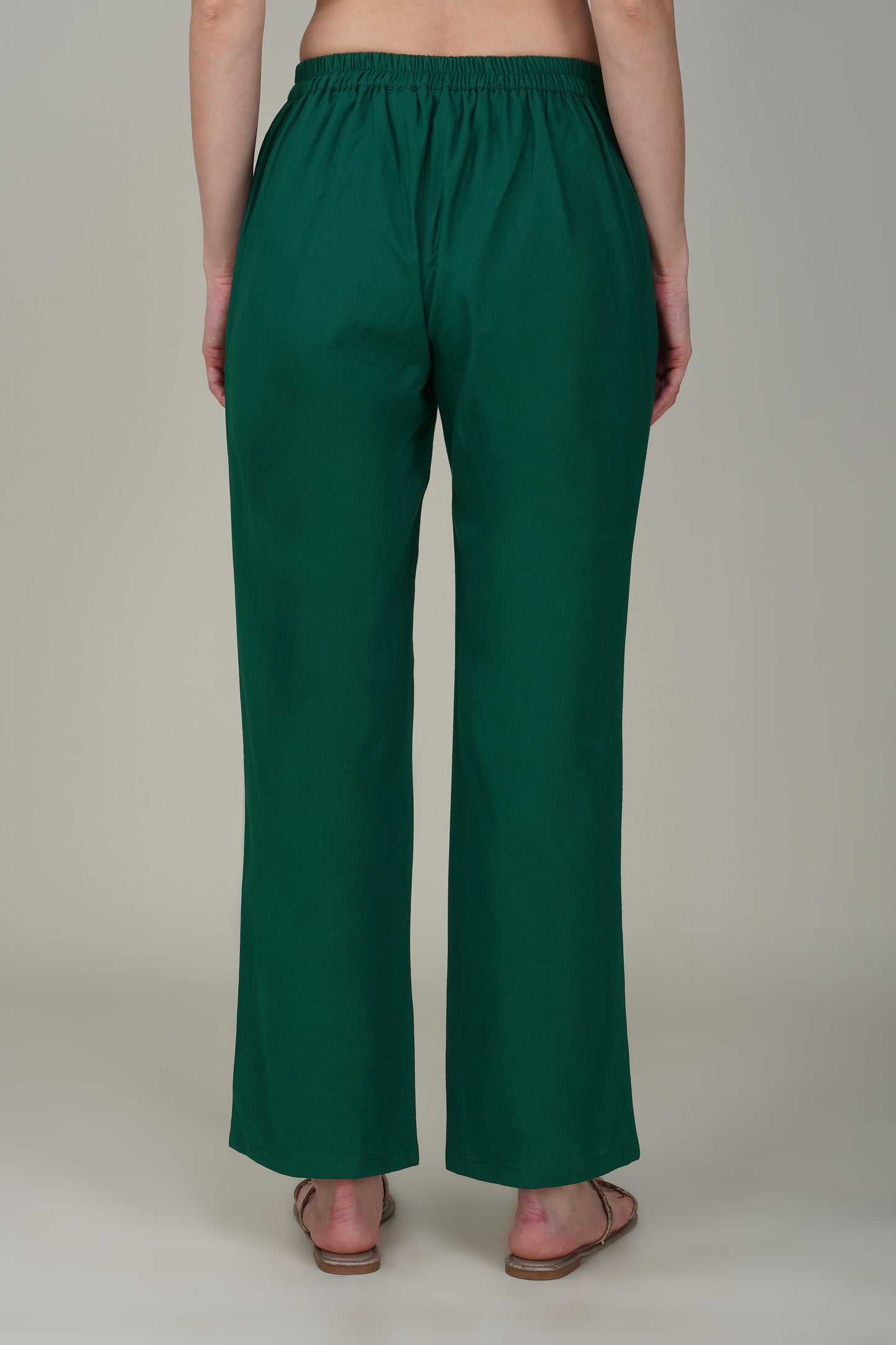 Bottle Green Wide Leg Cotton Pant