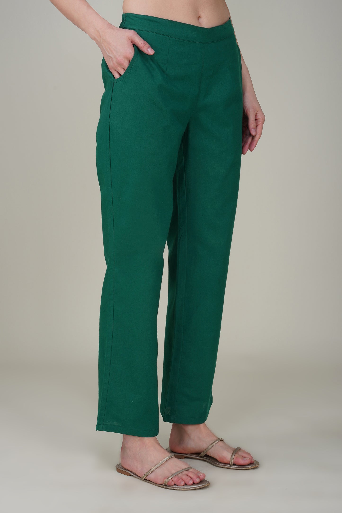 Bottle Green  Wide Leg Cotton Pant