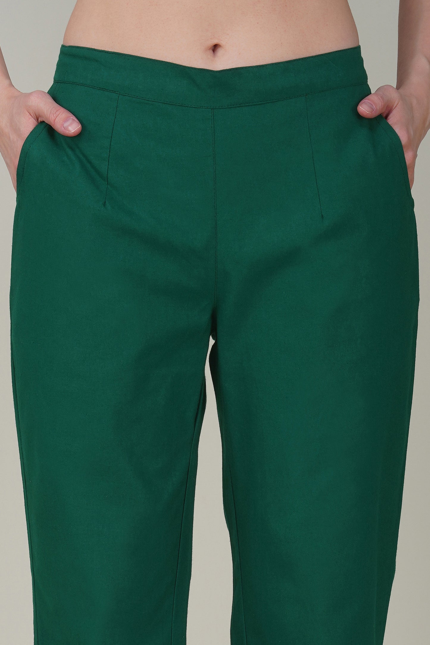 Bottle Green Wide Leg Cotton Pant