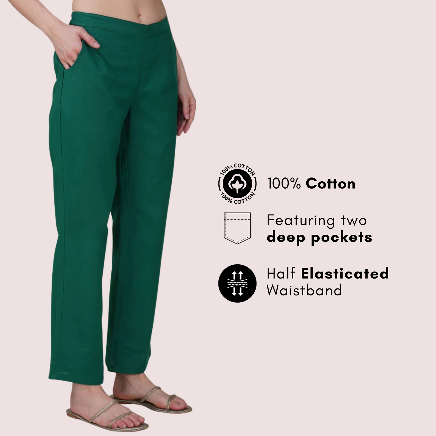 Bottle Green Wide Leg Cotton Pant