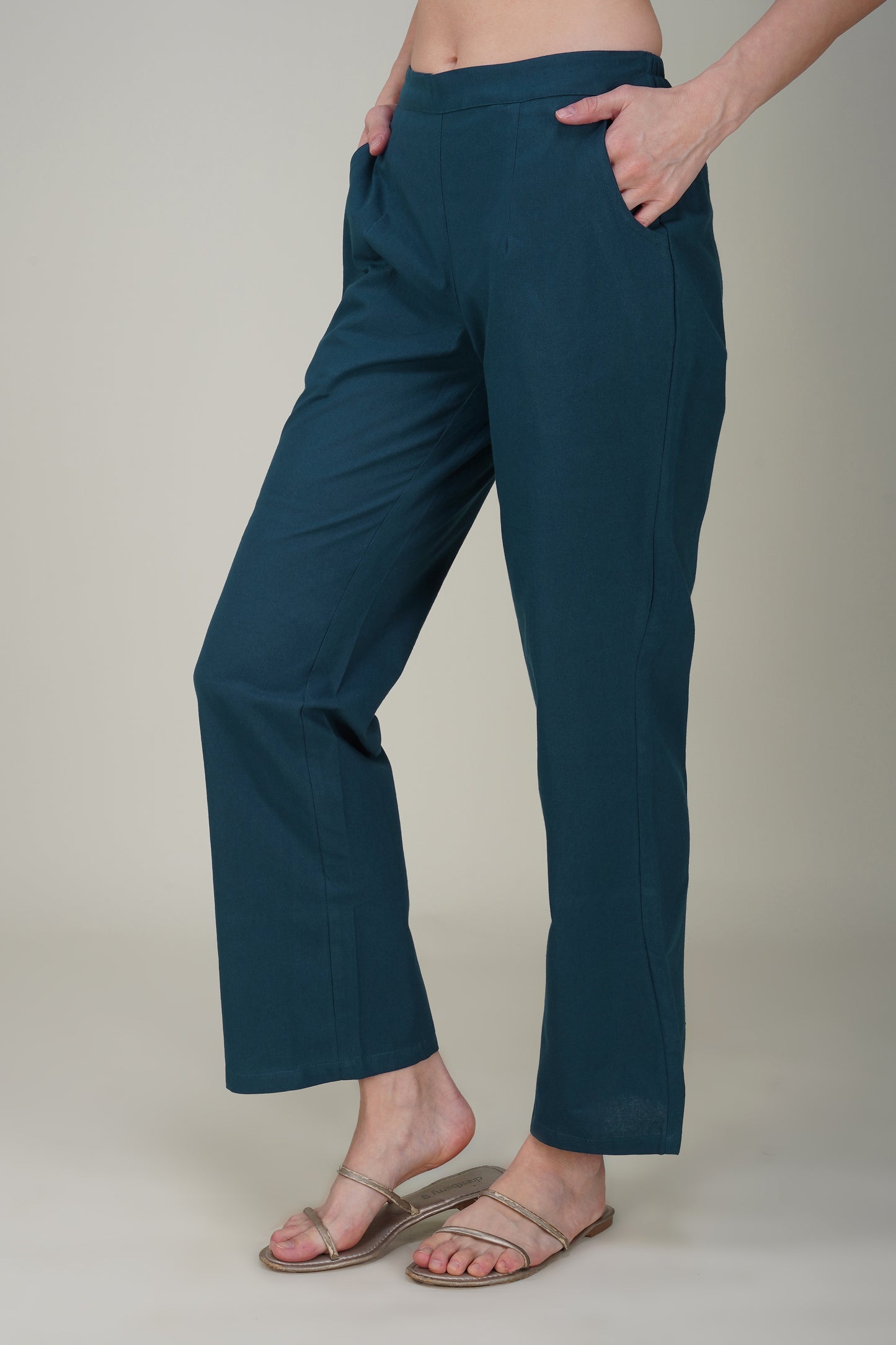 Peacock Blue Wide Leg Cotton Pant