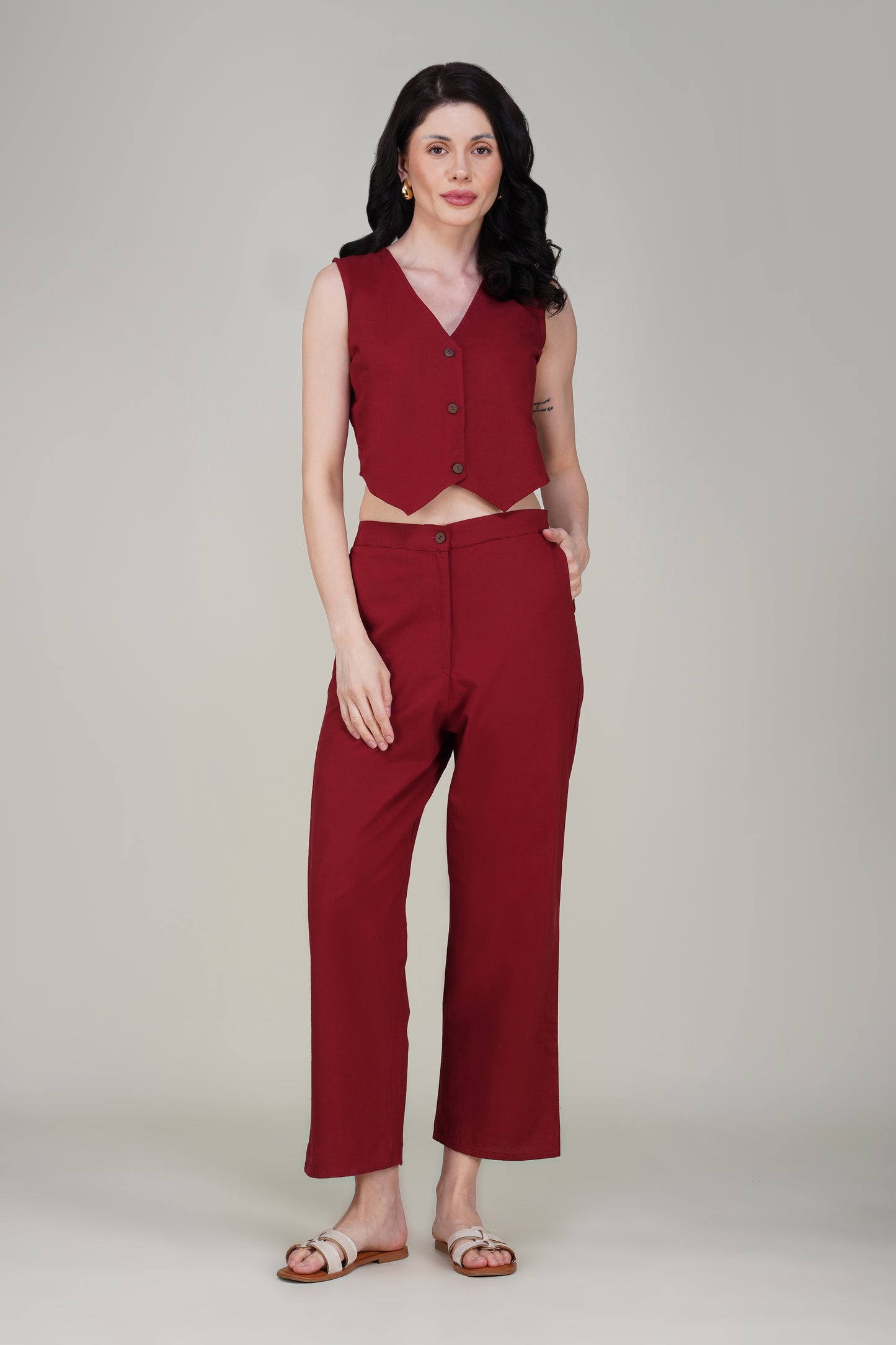 Maroon Stylish Cotton Waist coat