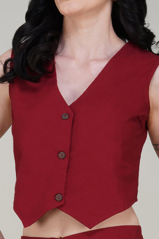 Maroon Stylish Cotton Waist coat