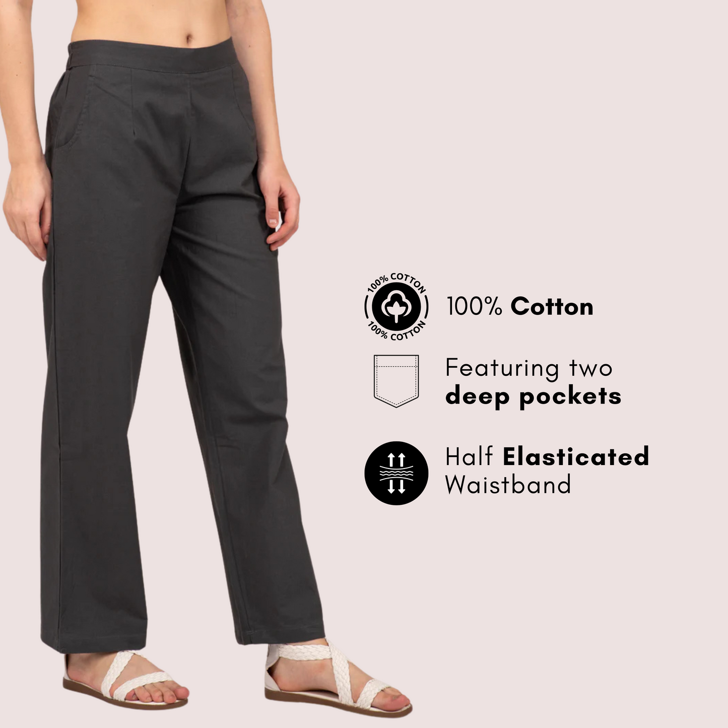 Cement Grey Wide Leg Cotton Pant