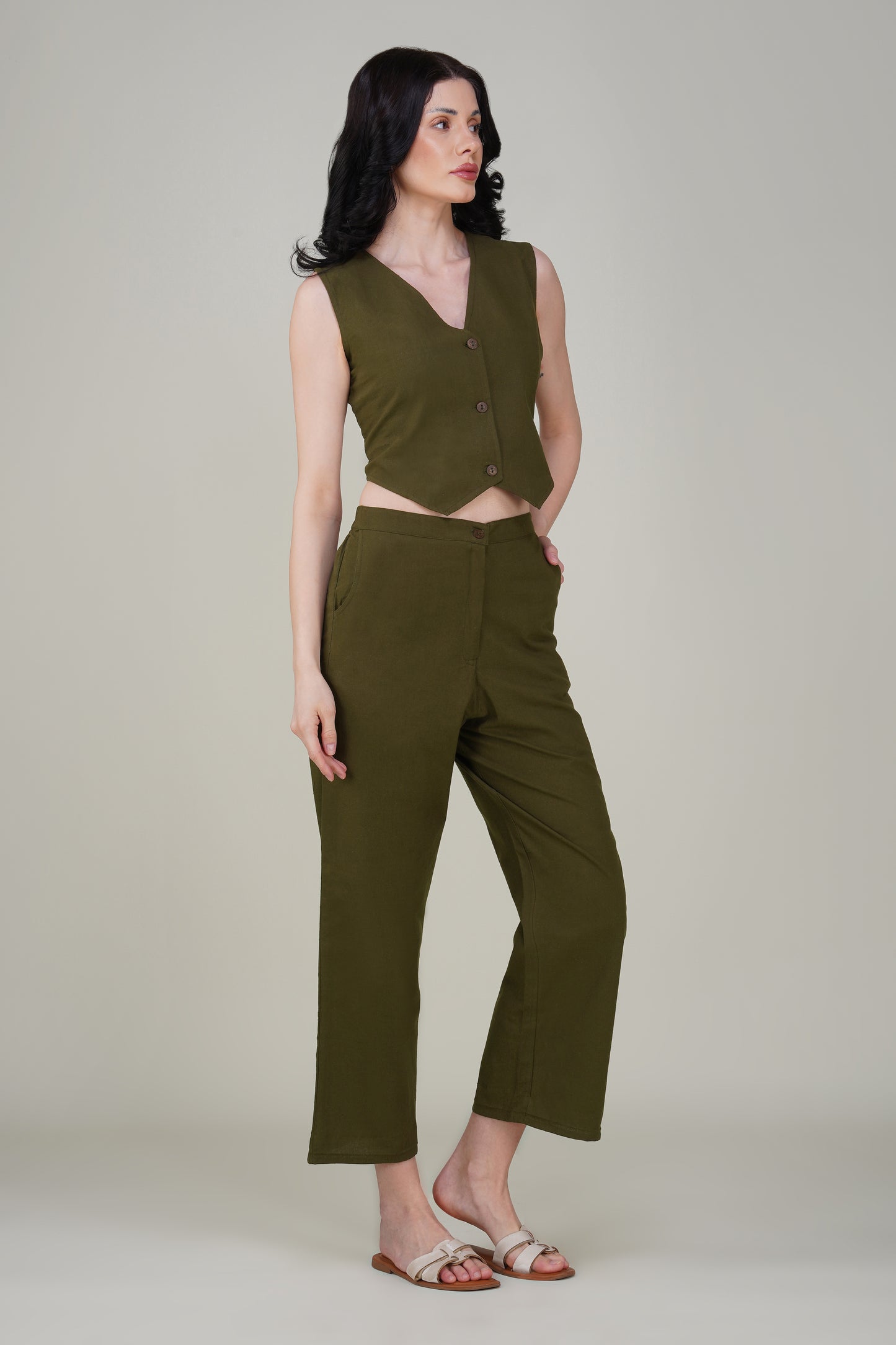 Olive Green Stylish Cotton Waist coat