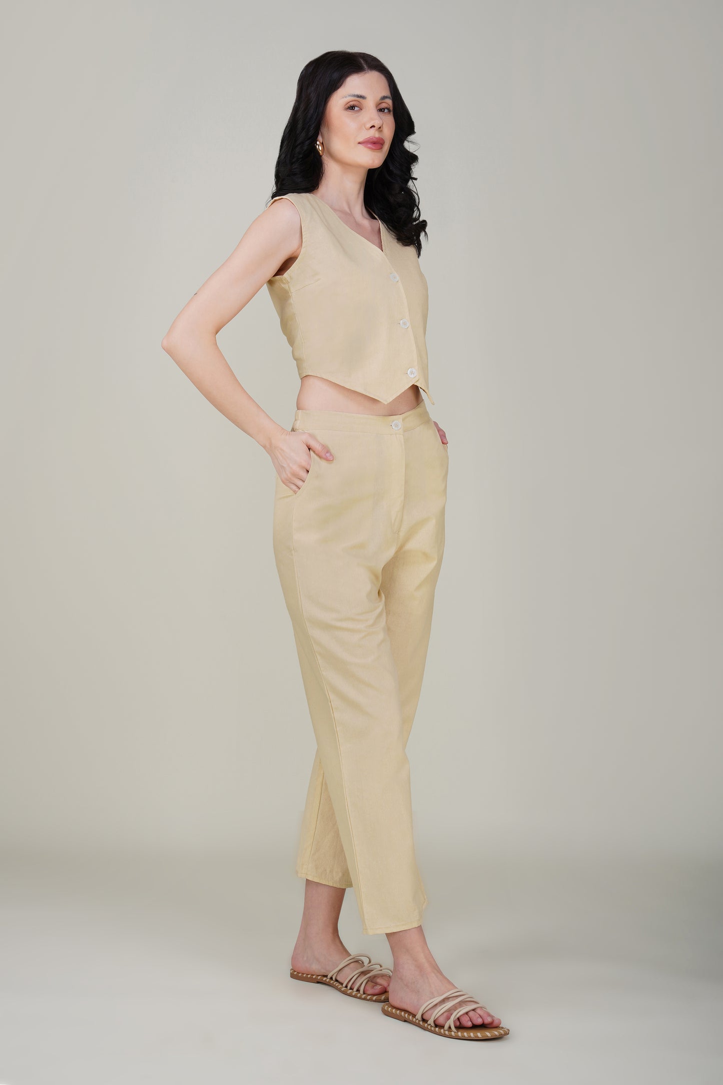 Beige Stylish Cotton Waist coat