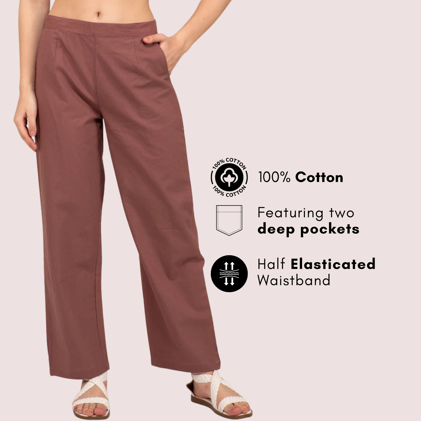 Rose taupe Wide Leg Cotton Pant