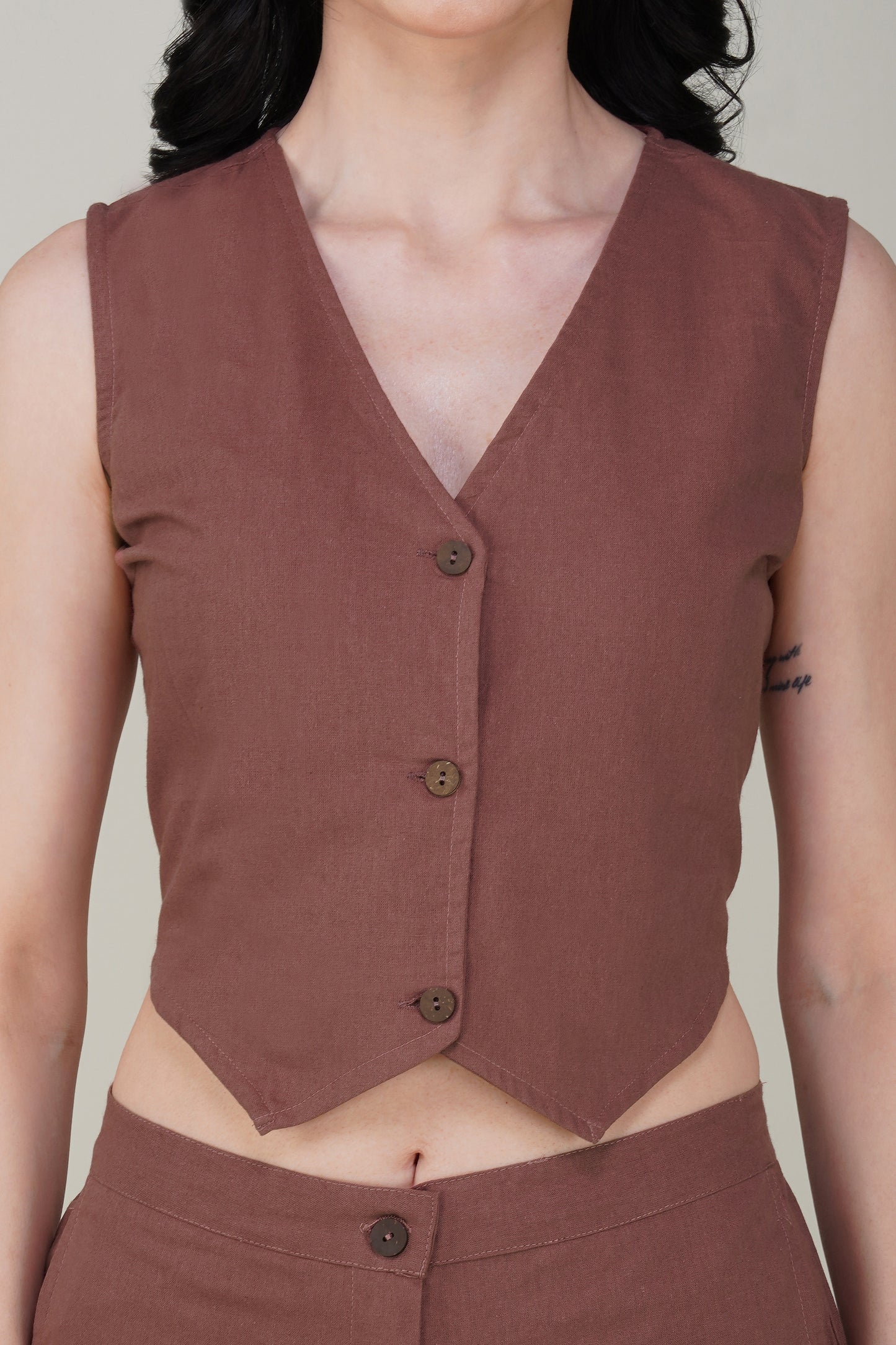 Rose Taupe Stylish Cotton Waist coat