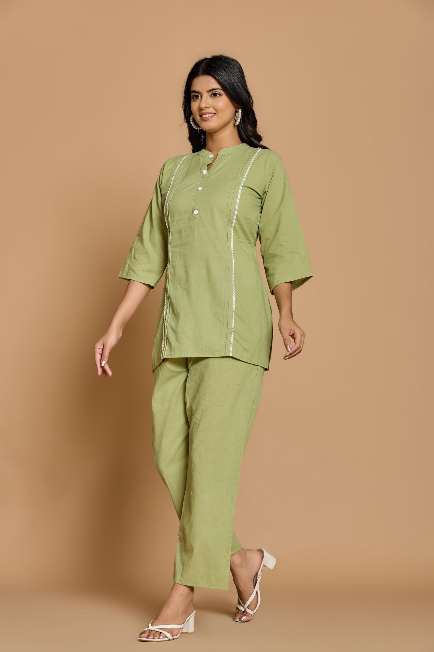 Olive Mist Solid Cotton Co-ord Set