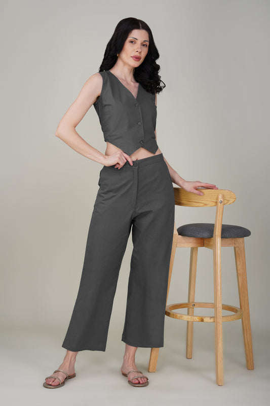 Slate Grey Stylish Cotton Waist coat