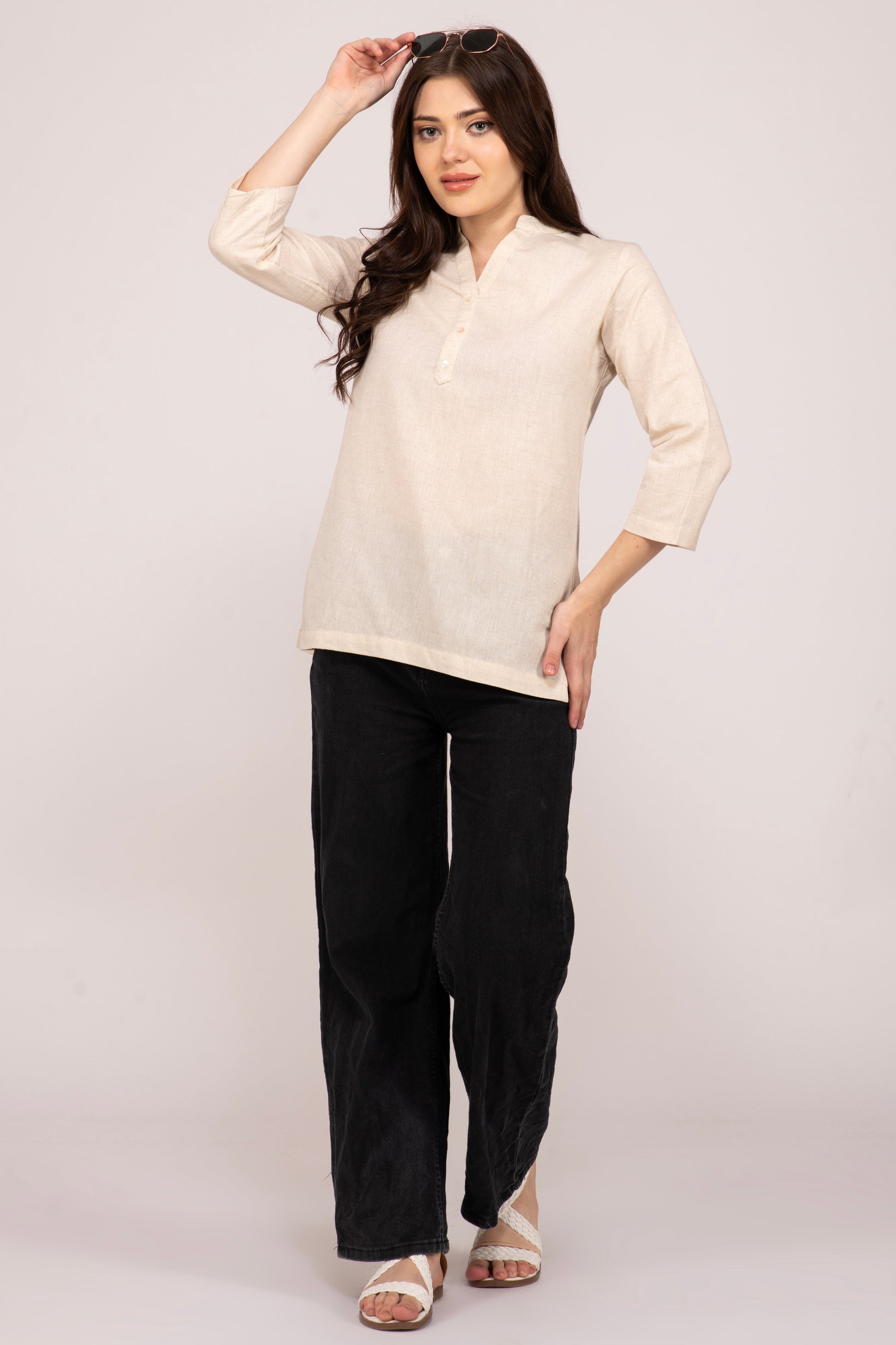 Buy Ecru Color Short Kurti for Women Online at Albelie. Shop From The Latest Kurties available in a variety of size at best prices.