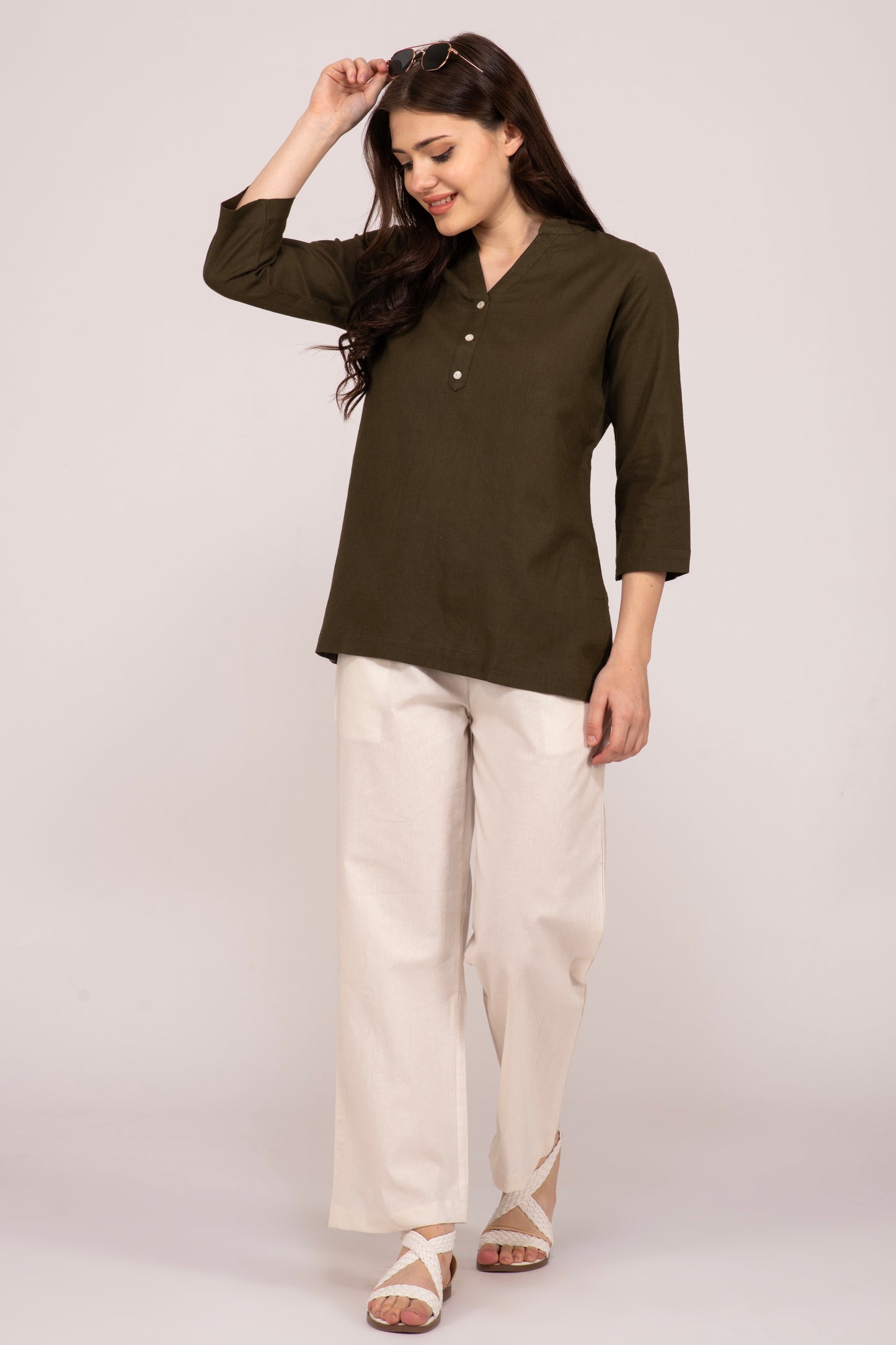Olive Green Short Kurti For Women