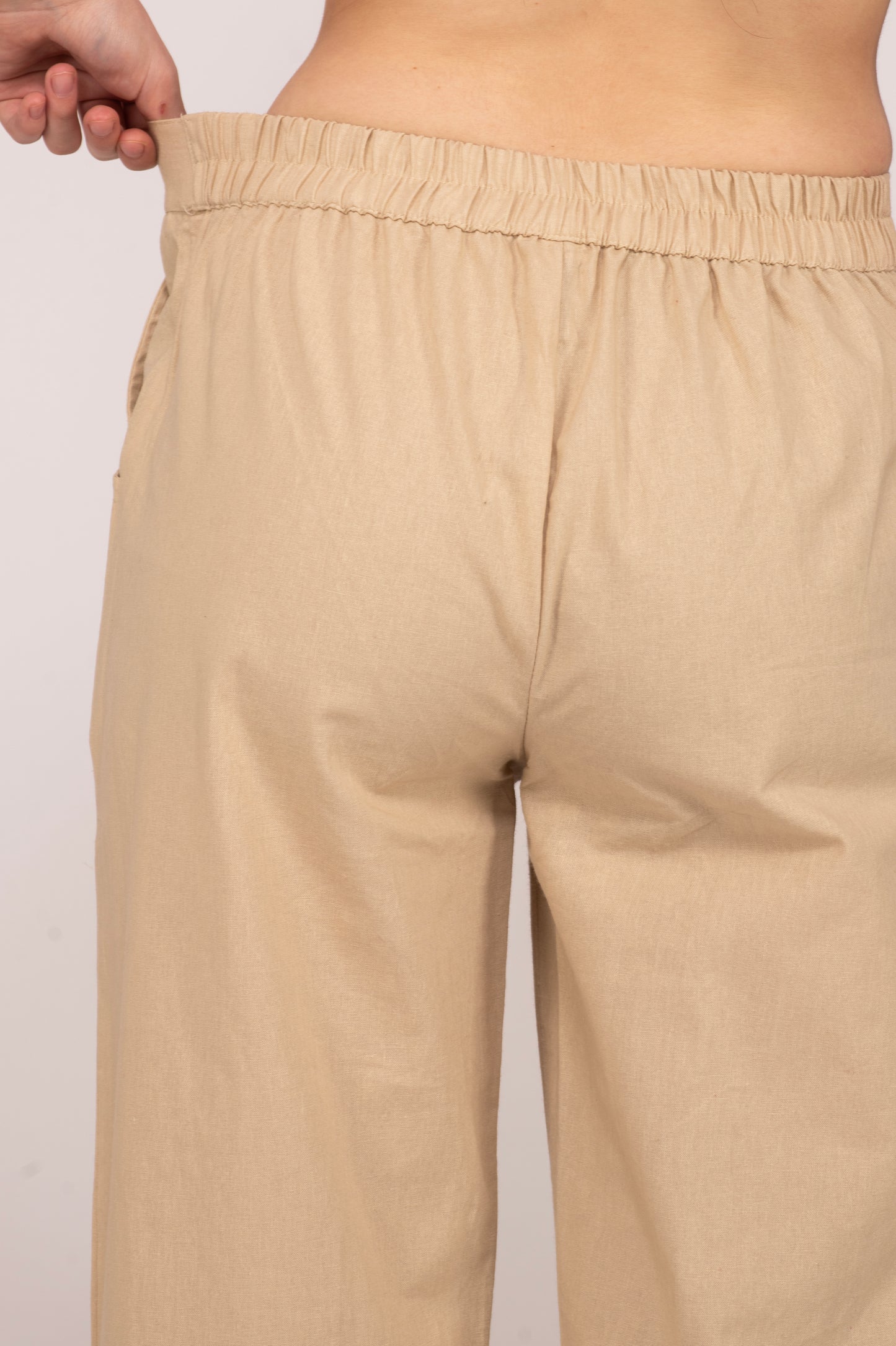 Beige Wide Leg Cotton Pant