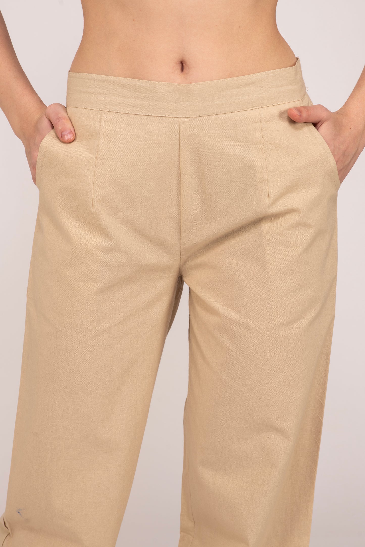 Beige Wide Leg Cotton Pant