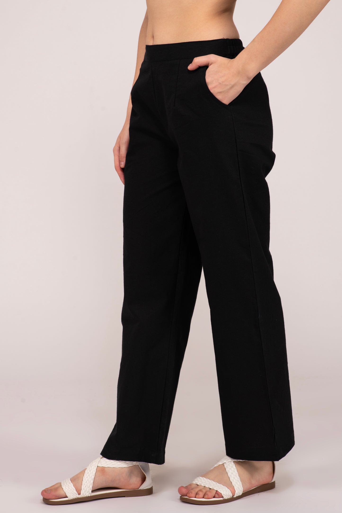 Black Wide Leg Cotton Pant