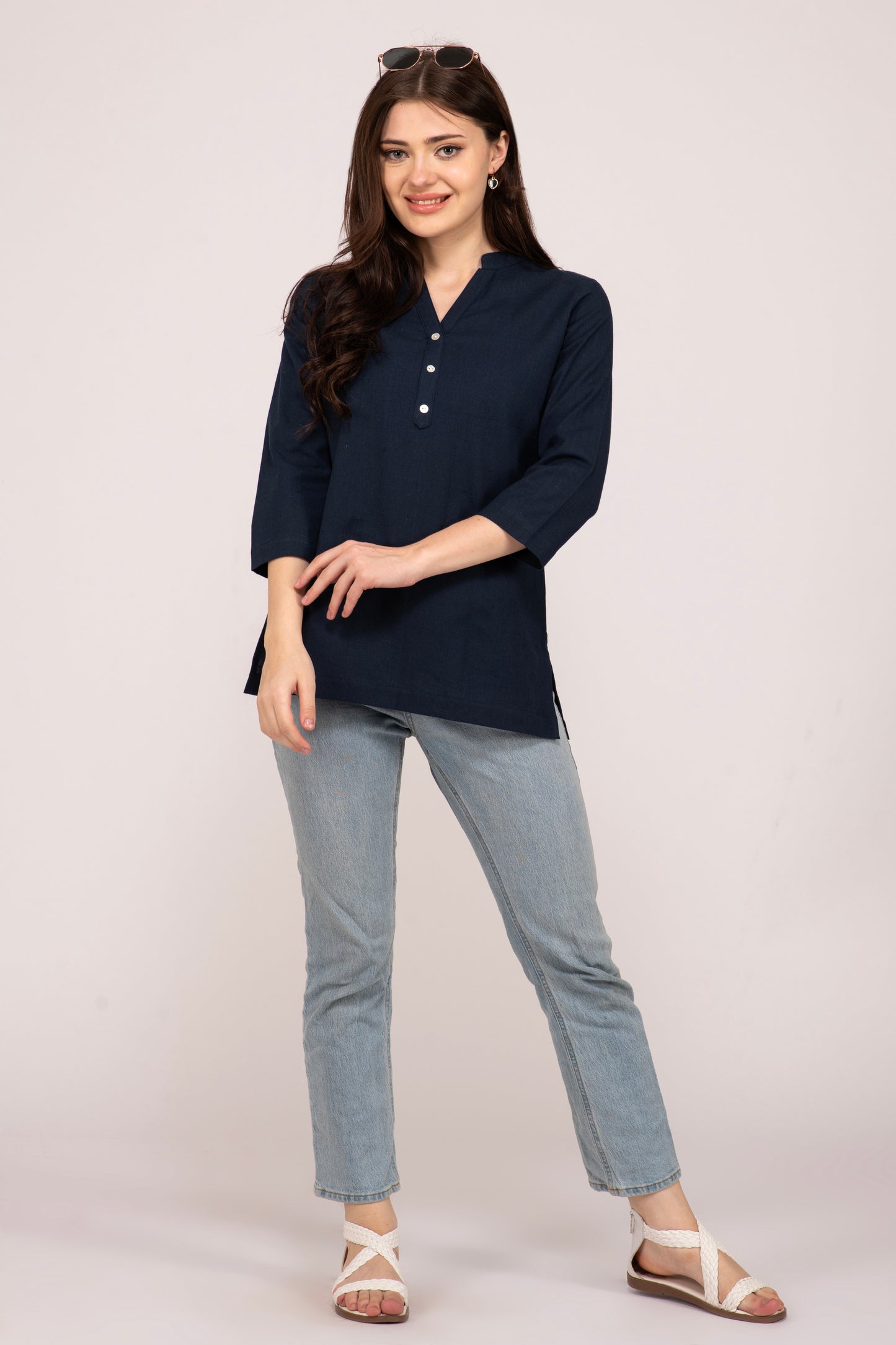 Navy Blue Short Kurti for Women