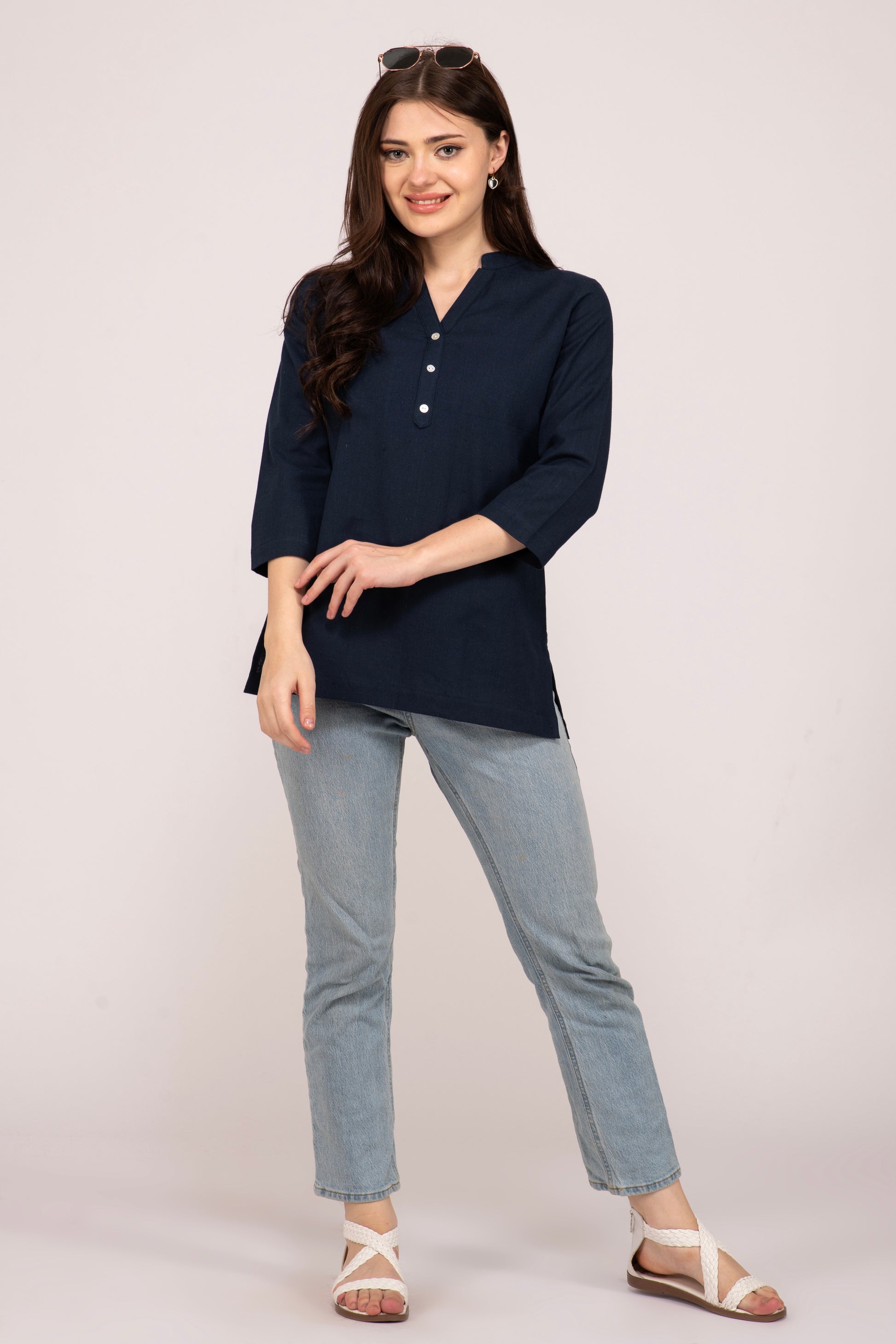 Navy Blue Short Kurti for Women