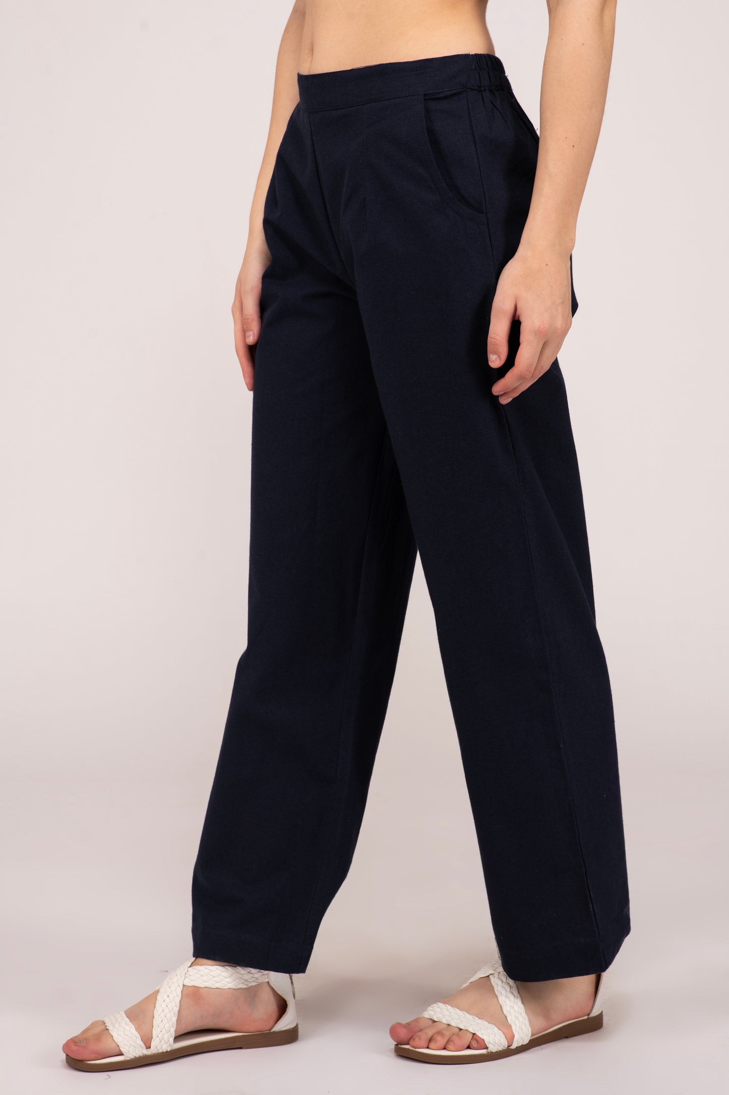 Navy Blue Wide Leg Cotton pant