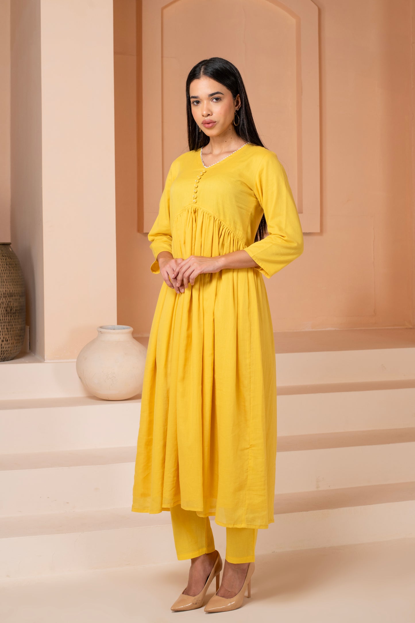 Yellow Handpainted Cotton suit Set