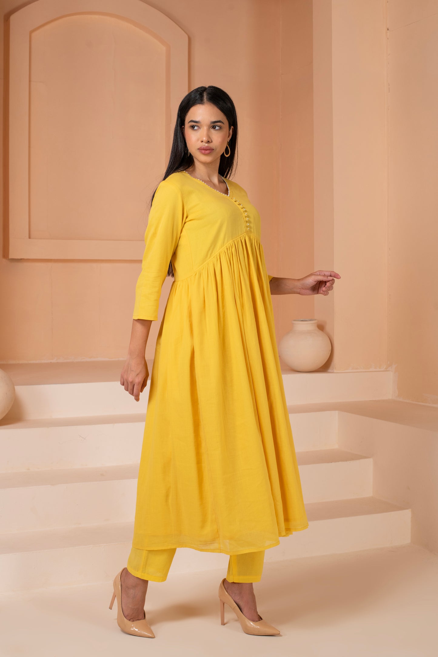 Yellow Handpainted Cotton suit Set