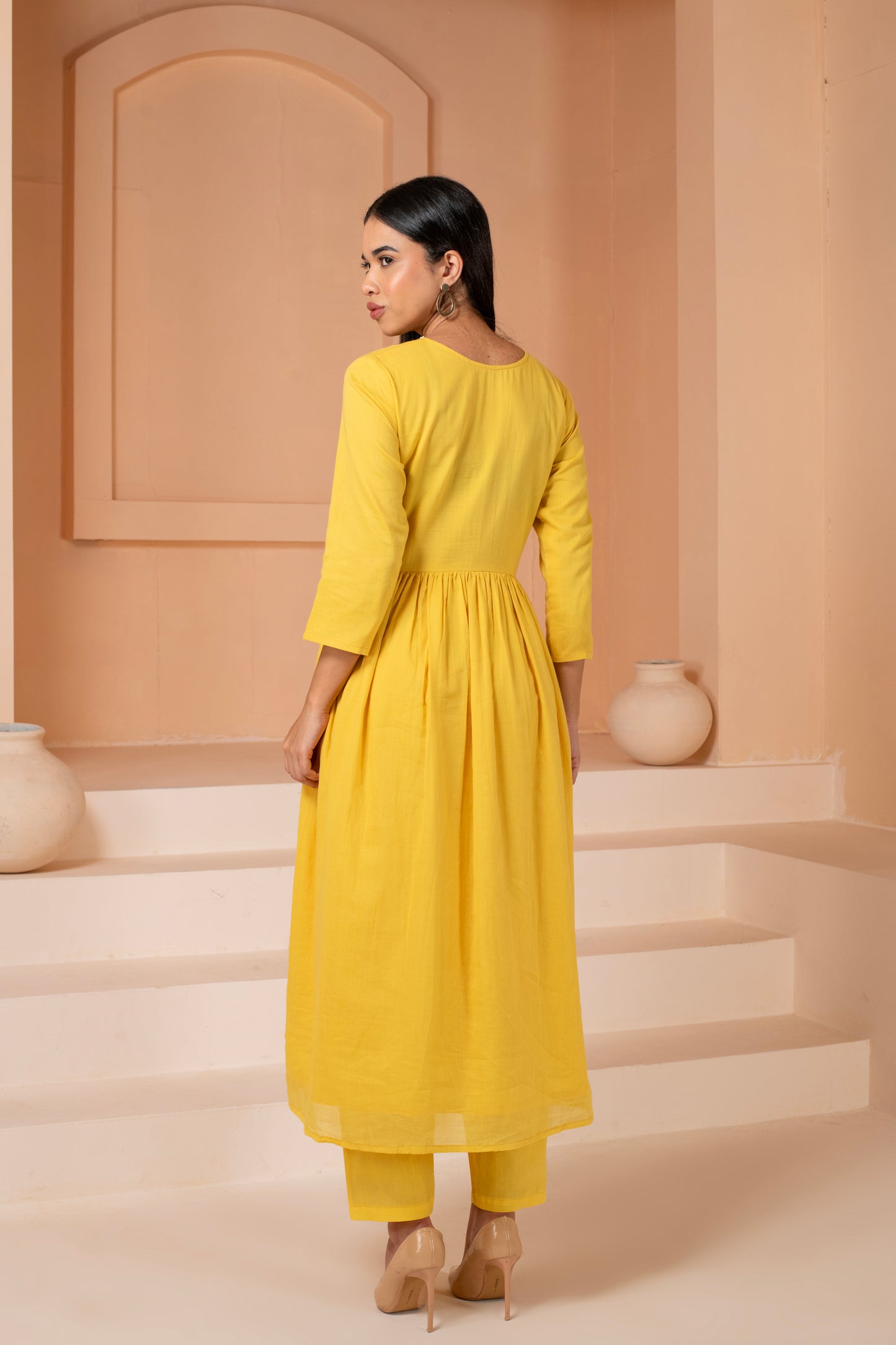 Yellow Handpainted Cotton suit Set