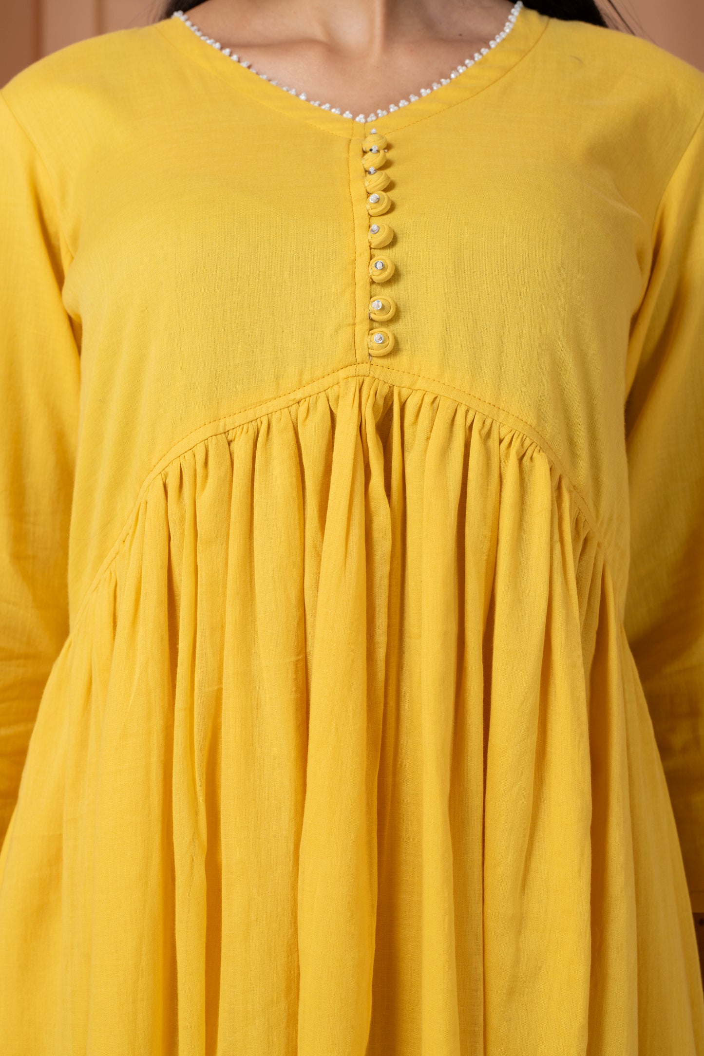 Yellow Handpainted Cotton suit Set