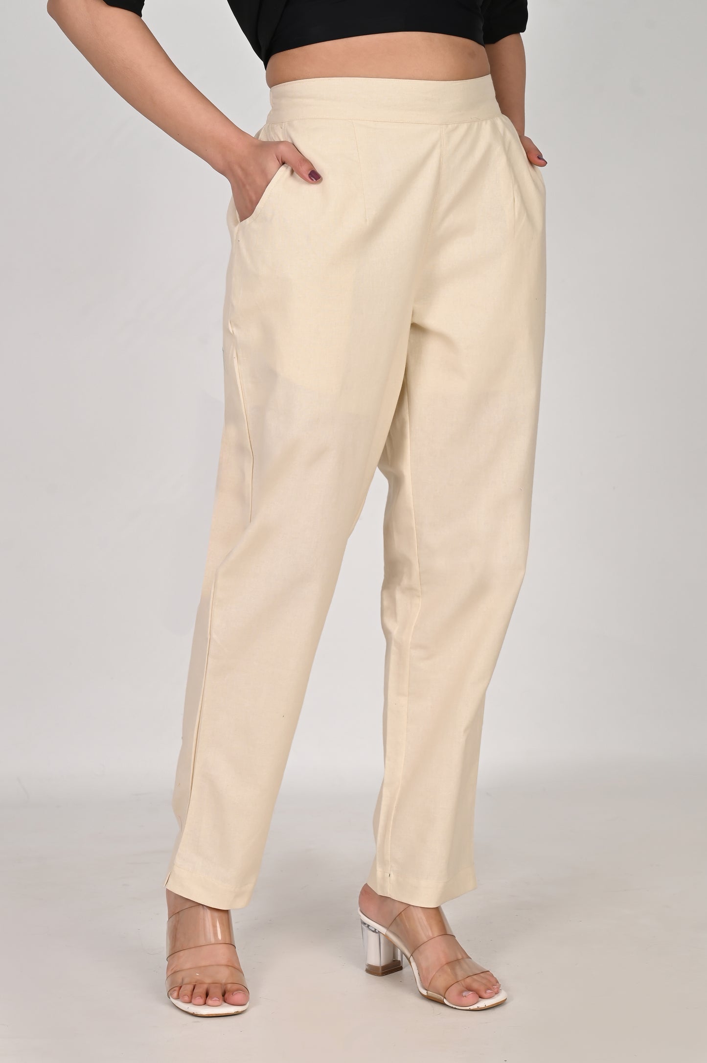 Beige Color Cotton Pants
