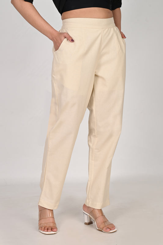 Beige Color Cotton Pants