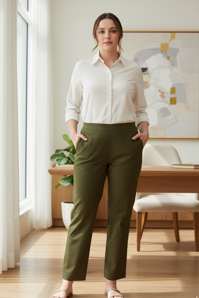 Olive Green Wide Leg Cotton Pant