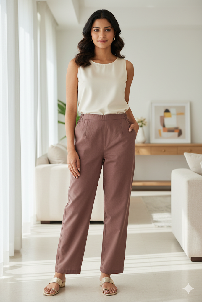 Rose taupe Wide Leg Cotton Pant