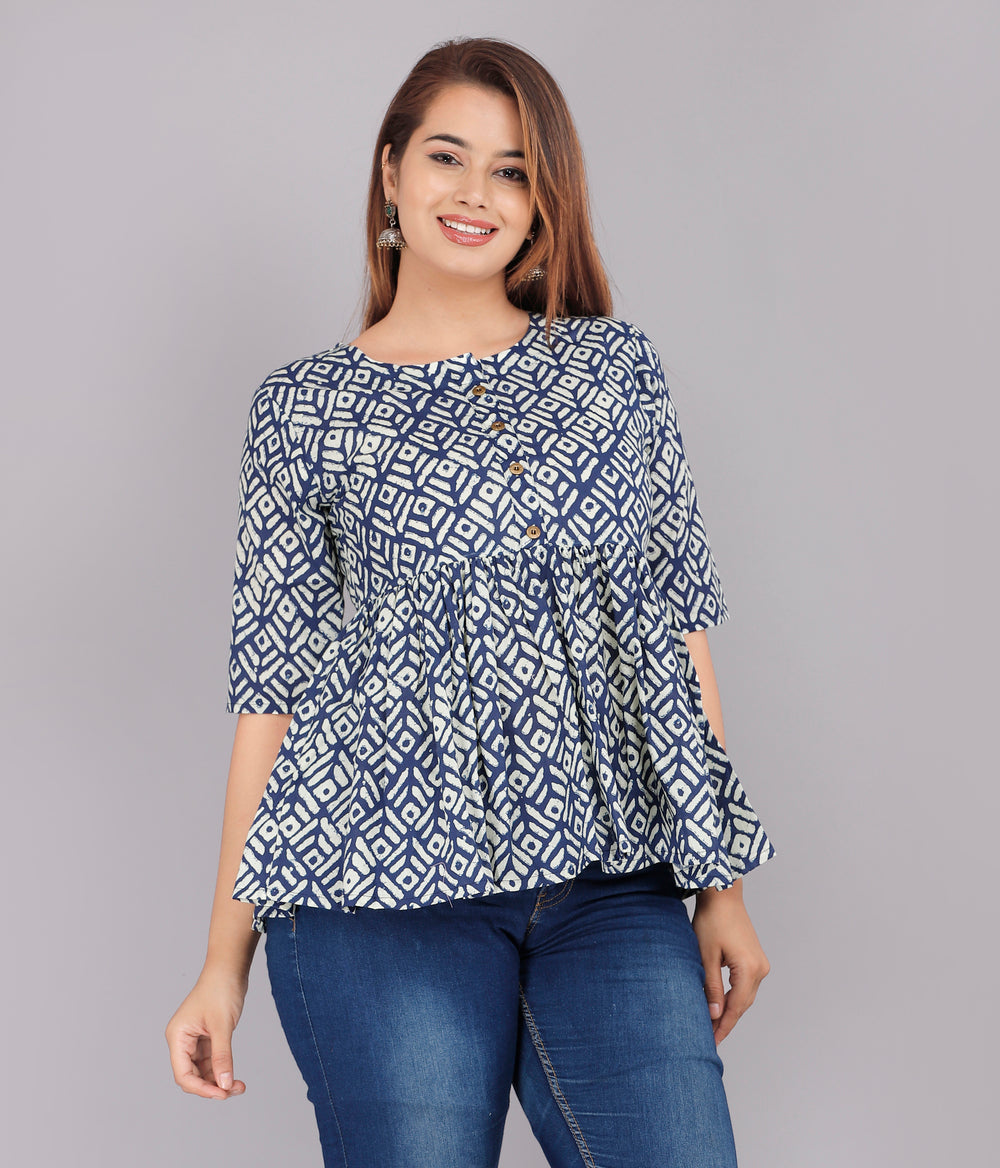 Blue Abstract Everyday short Kurta