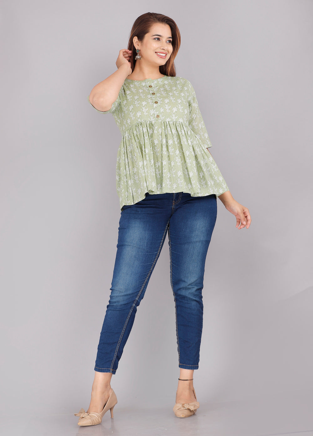 Green Abstract Everyday Short Kurta