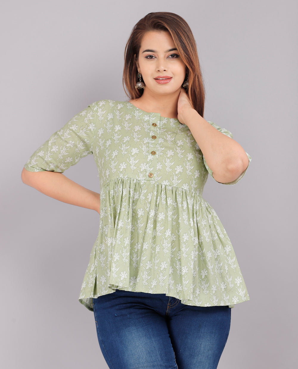 Green Abstract Everyday Short Kurta