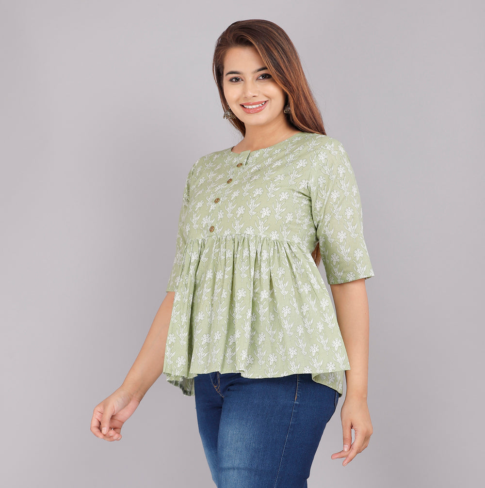 Green Abstract Everyday Short Kurta