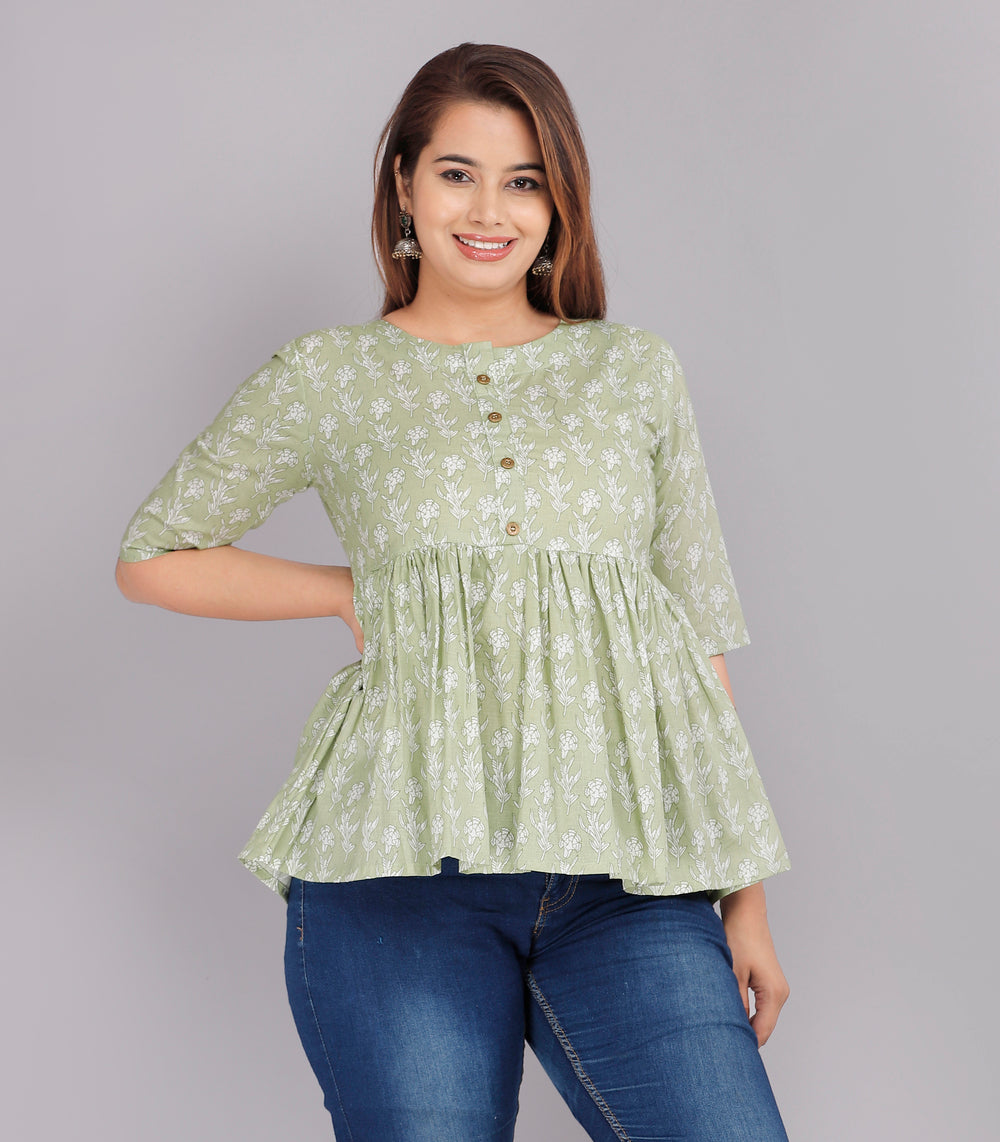 Green Abstract Everyday Short Kurta