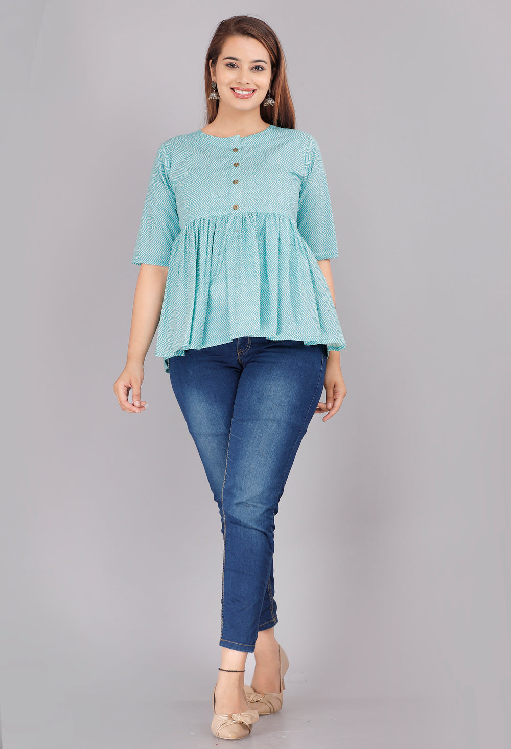 Sky Handblock Everyday Short Kurta