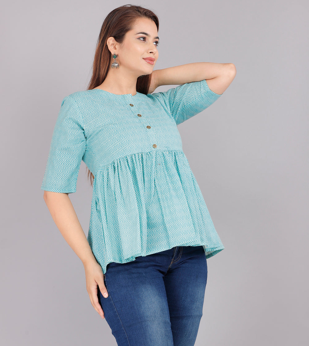 Sky Handblock Everyday Short Kurta