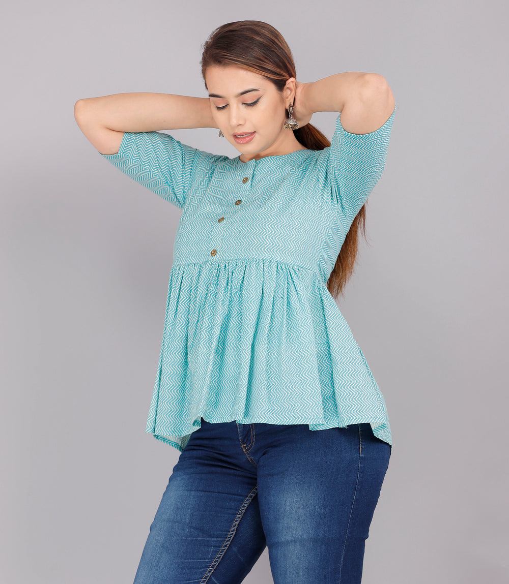 Sky Handblock Everyday Short Kurta