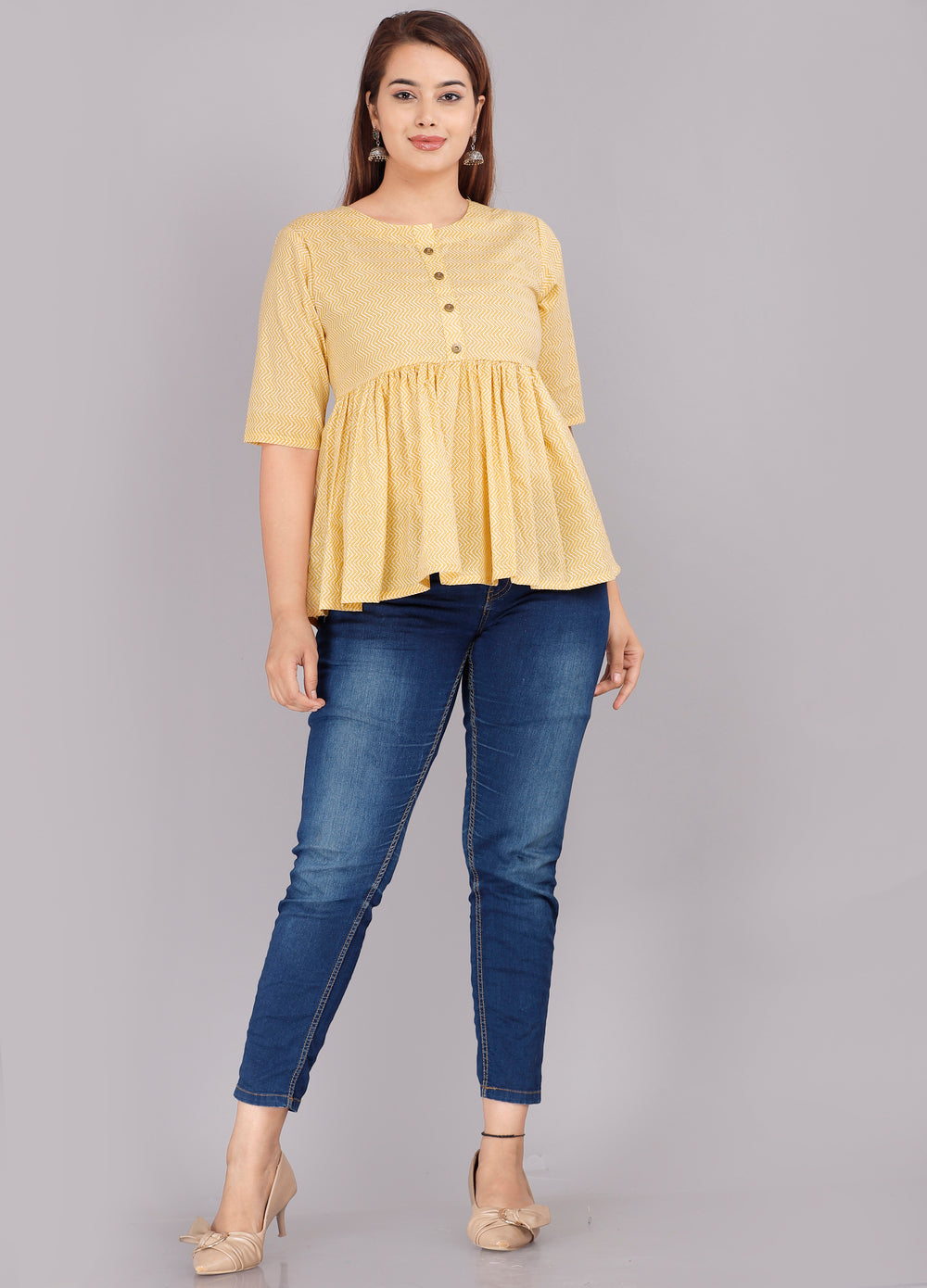 Yellow Abstract Everyday Short Kurta