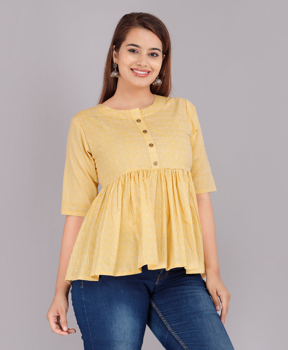 Yellow Abstract Everyday Short Kurta