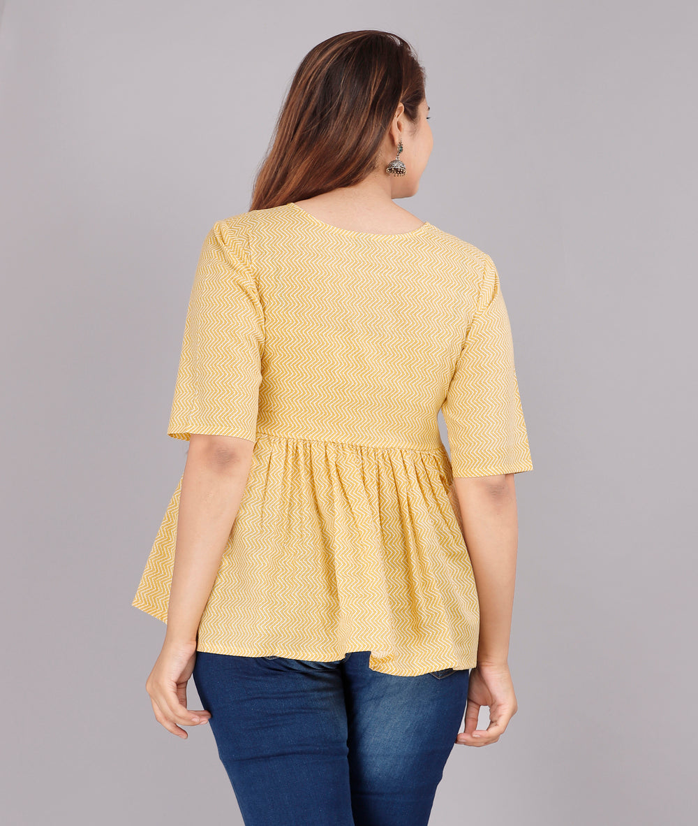 Yellow Abstract Everyday Short Kurta