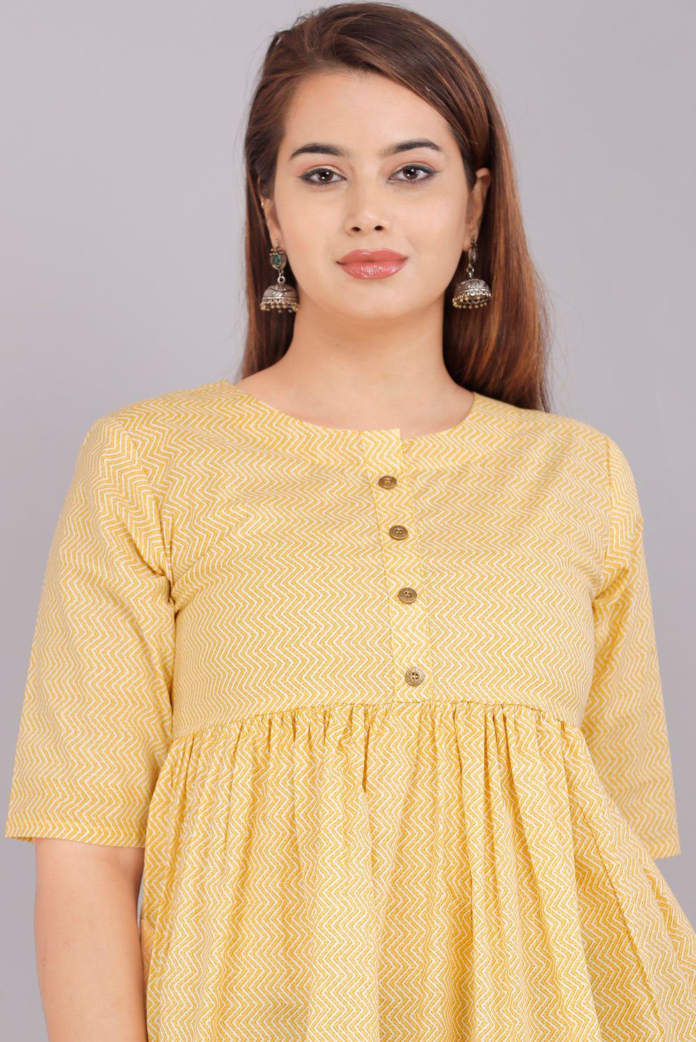 Yellow Abstract Everyday Short Kurta