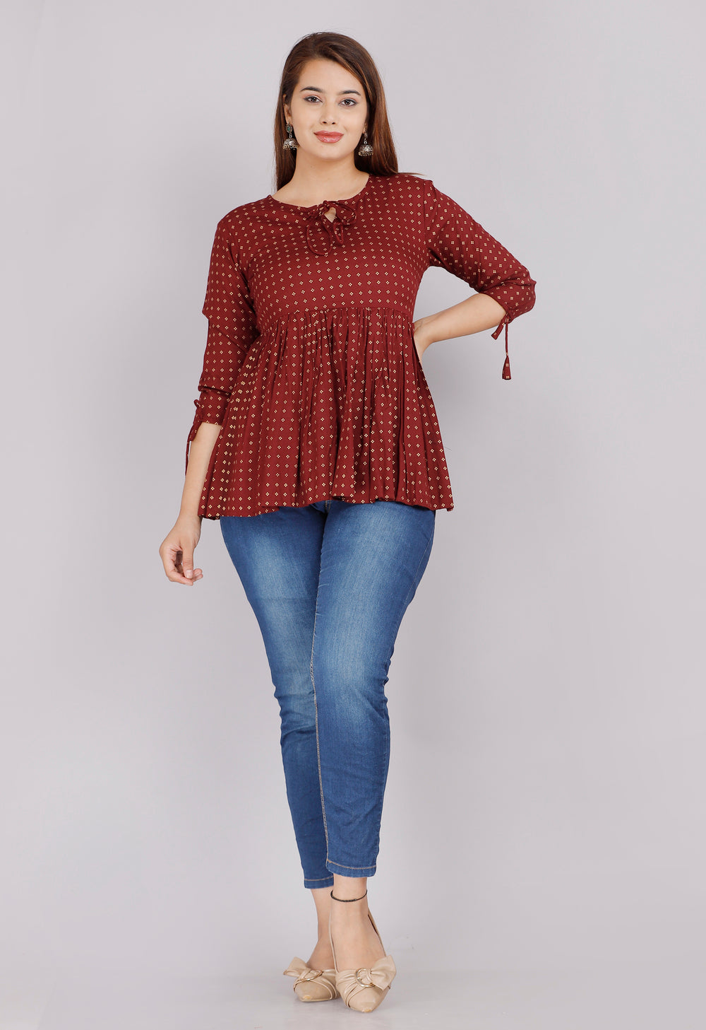 Maroon Abstract Everyday Short Kurta