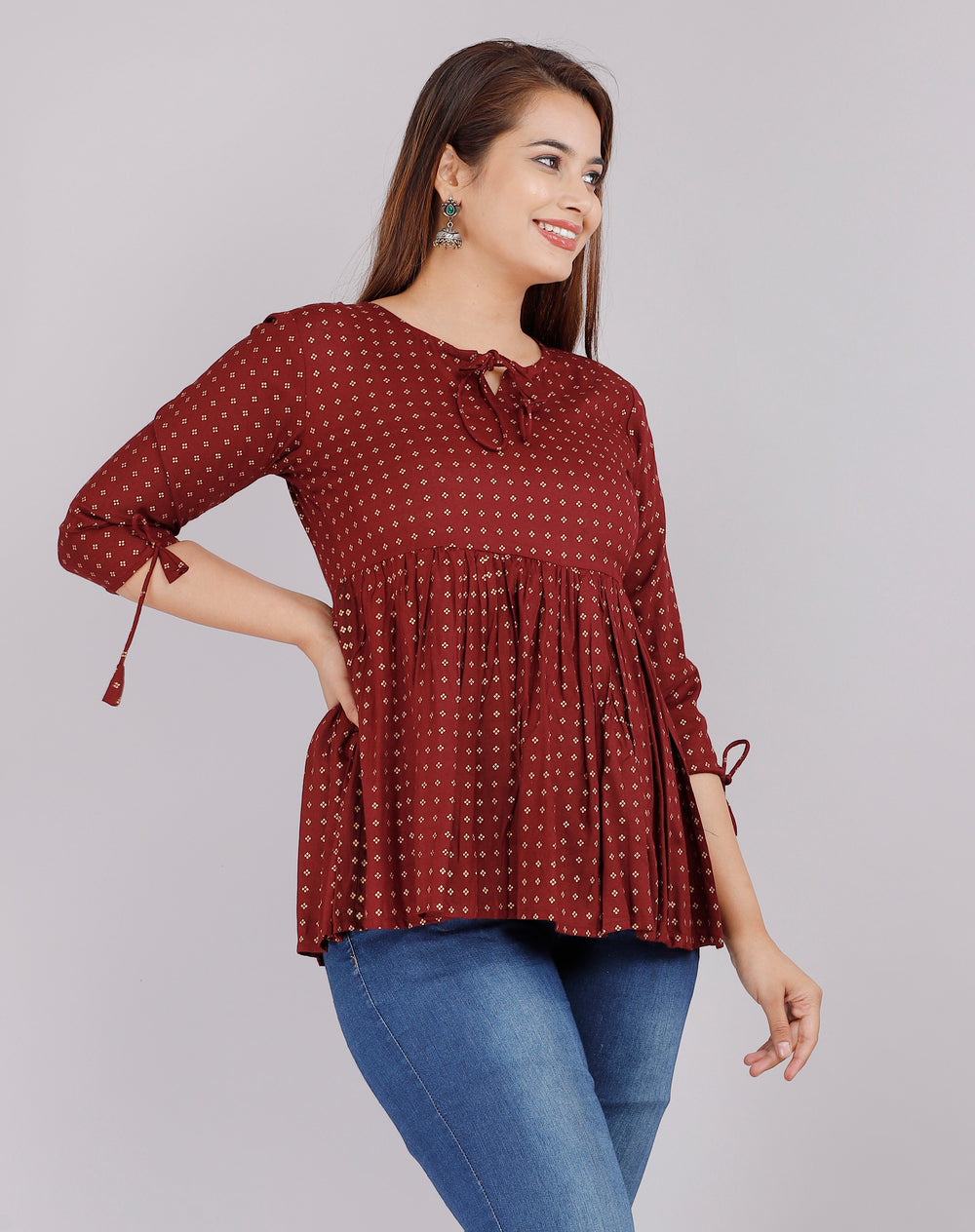 Maroon Abstract Everyday Short Kurta