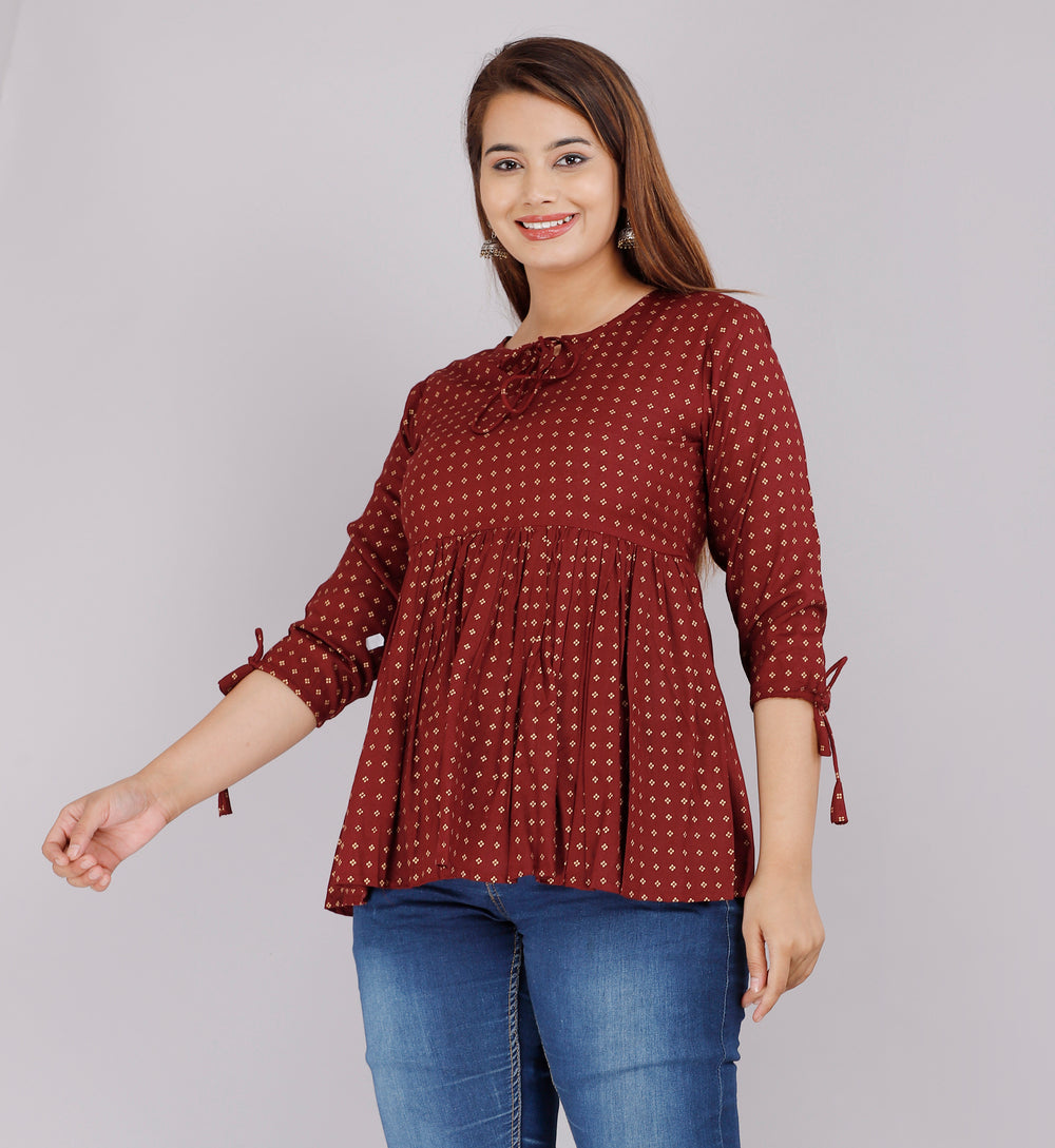 Maroon Abstract Everyday Short Kurta